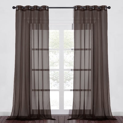 Brown Sheer Window Grommet Curtain Set