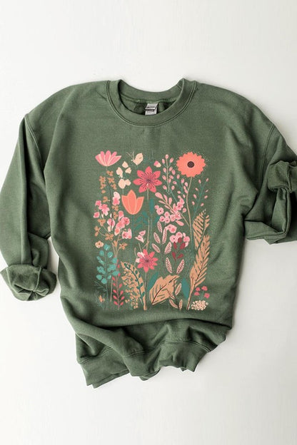 Wildflower Floral Graphic Fleece Sweatshirts