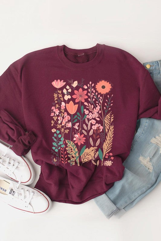 Wildflower Floral Graphic Fleece Sweatshirts