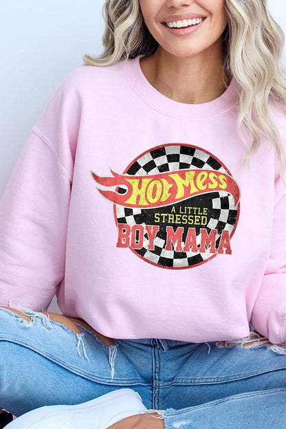 Hot Mess Boy Mama Graphic Fleece Sweatshirts