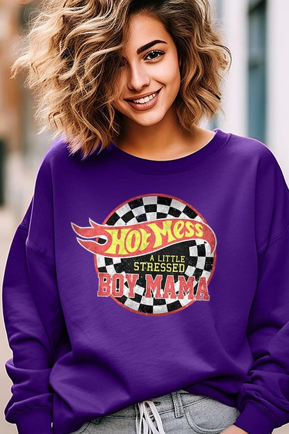 Hot Mess Boy Mama Graphic Fleece Sweatshirts