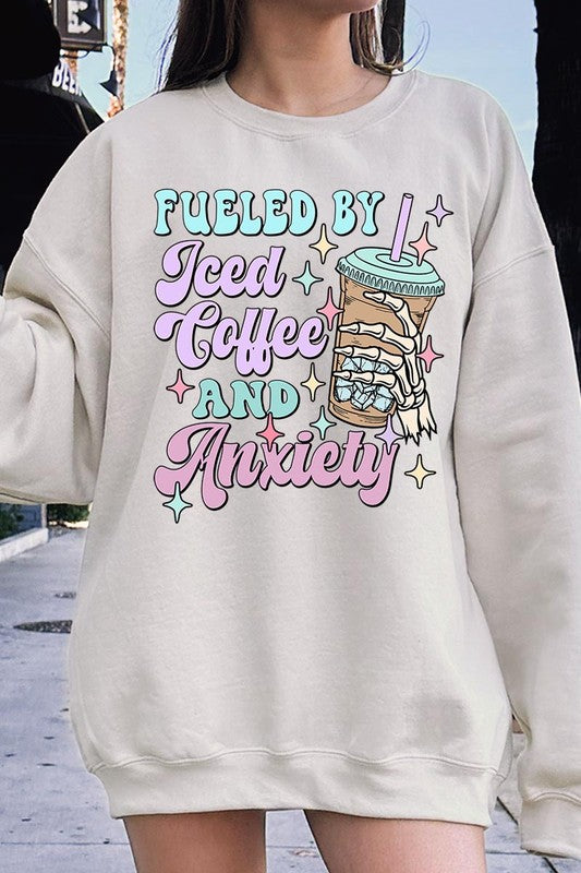 Iced Coffee Skeleton Graphic Fleece Sweatshirts