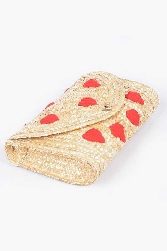 Heart Pattern Straw Convertible Clutch Bag