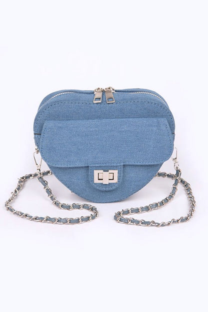 Denim Heart Shape Crossbody Swing Bag