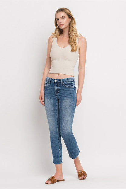 Mid Rise Crop Slim Straight Jeans