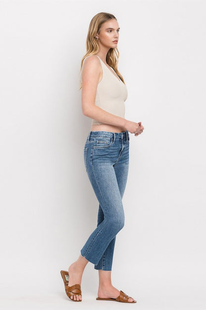 Mid Rise Crop Slim Straight Jeans