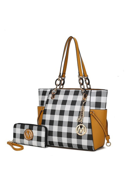 MKF Yale Checkered Tote Bag with Wallet by Mia K