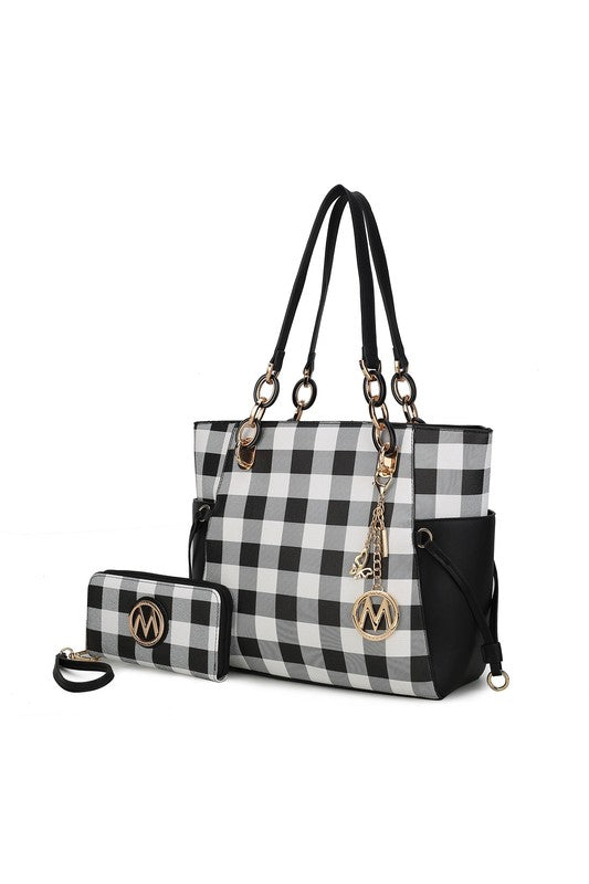 MKF Yale Checkered Tote Bag with Wallet by Mia K