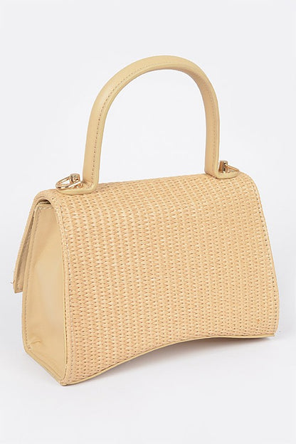 Faux Straw Top Handle Crossbody Swing Bag