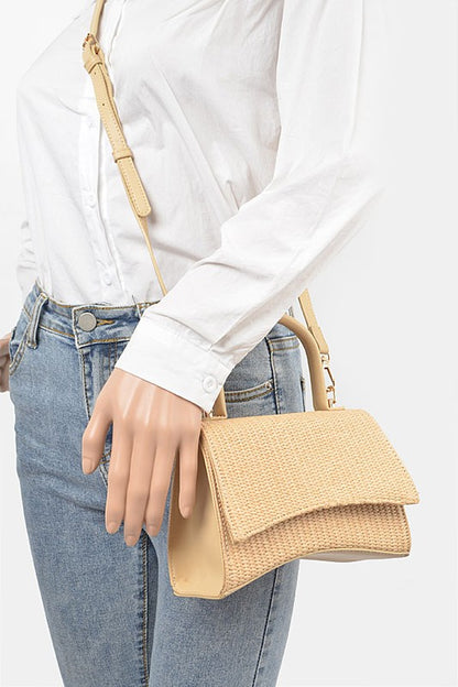 Faux Straw Top Handle Crossbody Swing Bag