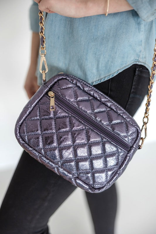 Emma Quilted Crossbody Bag with Gold Chain Strap