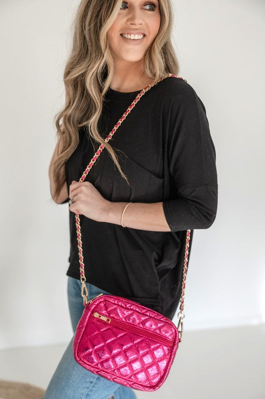 Emma Quilted Crossbody Bag with Gold Chain Strap