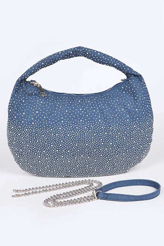 Micro Studs Convertible Denim Hobo Bag