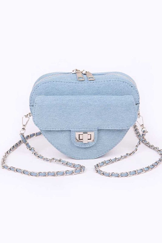 Denim Heart Shape Crossbody Swing Bag