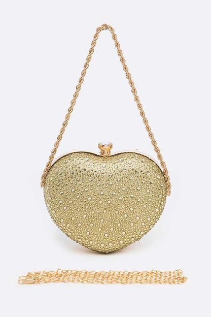 Rhinestone Pave Heart Shape Convertible Clutch