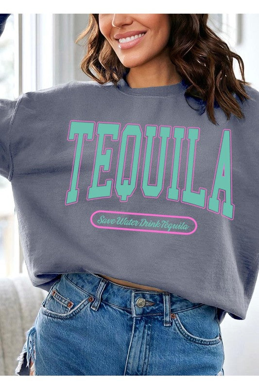 Tequila Drink Oversized Graphic Fleece Sweatshirts