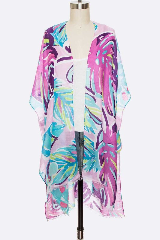 Tropical Floral Print Light Weight Kimono Cardigan