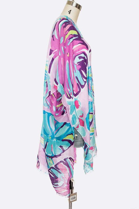 Tropical Floral Print Light Weight Kimono Cardigan