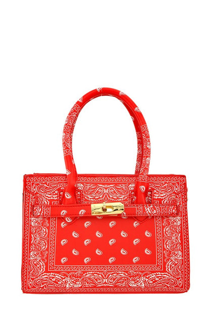 Amoeba Print Rectangular Bag with Buckle Accent