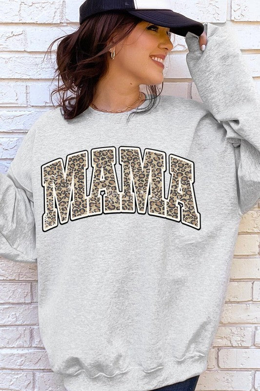 LEOPARD MAMA Oversized Graphic Fleece Sweatshirts