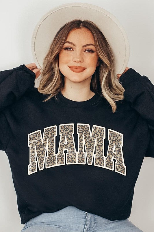 LEOPARD MAMA Oversized Graphic Fleece Sweatshirts