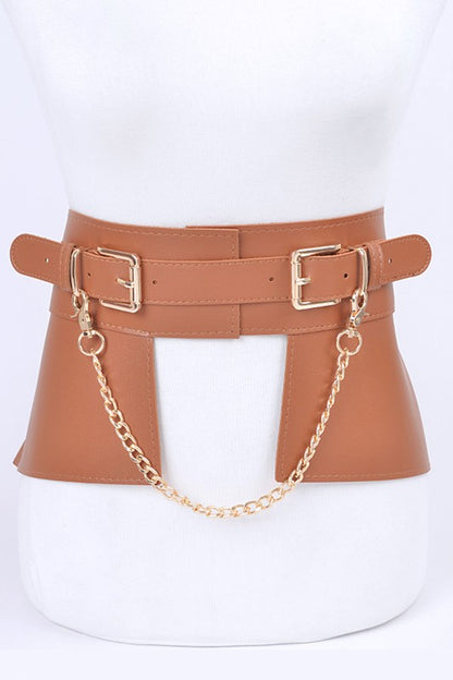 Chain Accent Faux Leather Skirt Belt