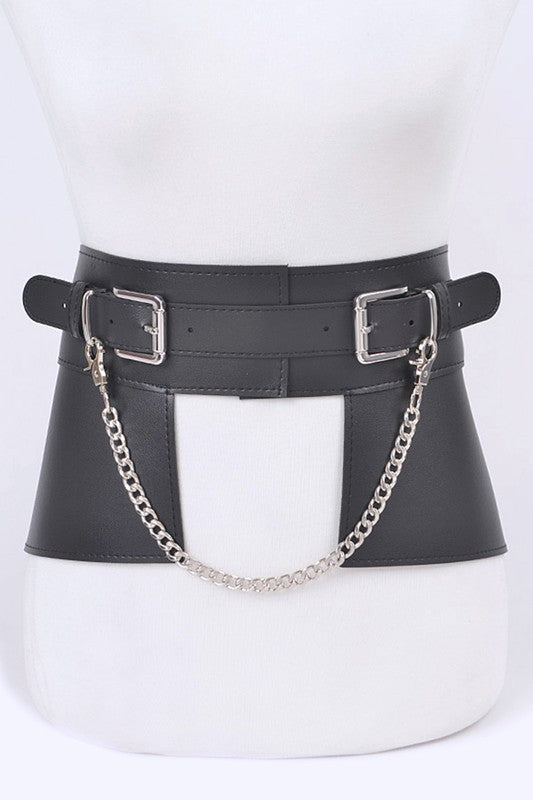 Chain Accent Faux Leather Skirt Belt