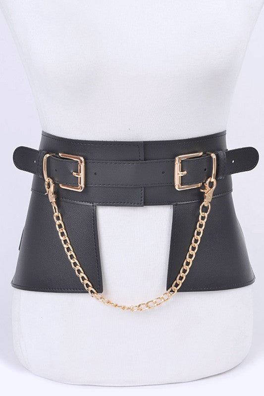 Chain Accent Faux Leather Skirt Belt