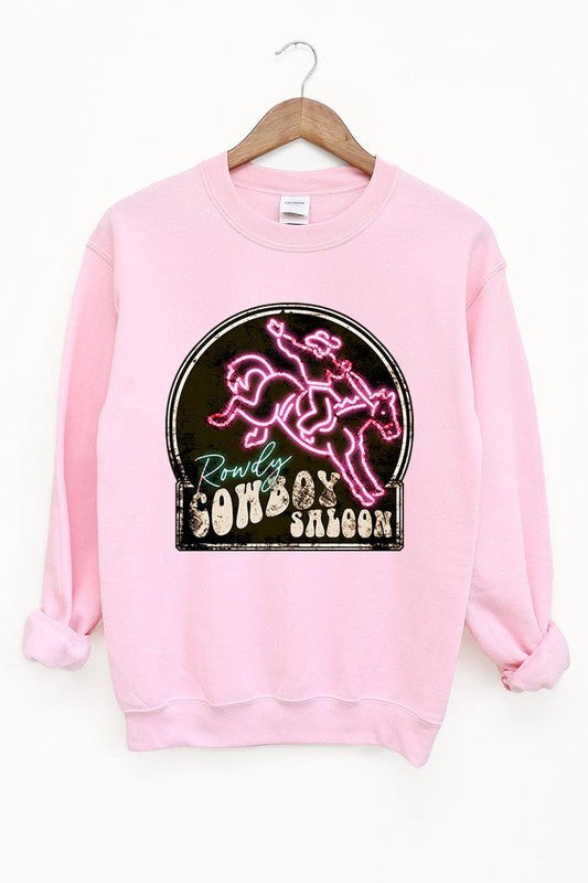 Cowboy Saloon Neon Sign Graphic Fleece Sweatshirts