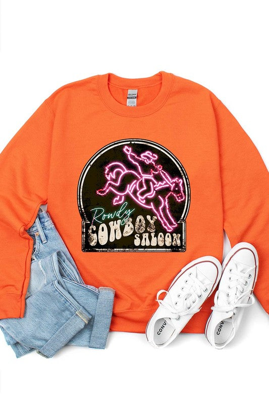 Cowboy Saloon Neon Sign Graphic Fleece Sweatshirts