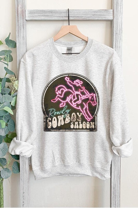 Cowboy Saloon Neon Sign Graphic Fleece Sweatshirts