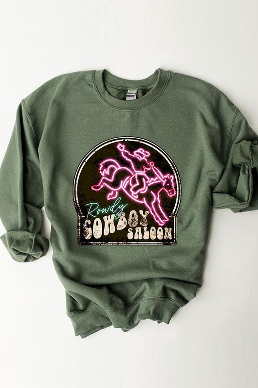 Cowboy Saloon Neon Sign Graphic Fleece Sweatshirts