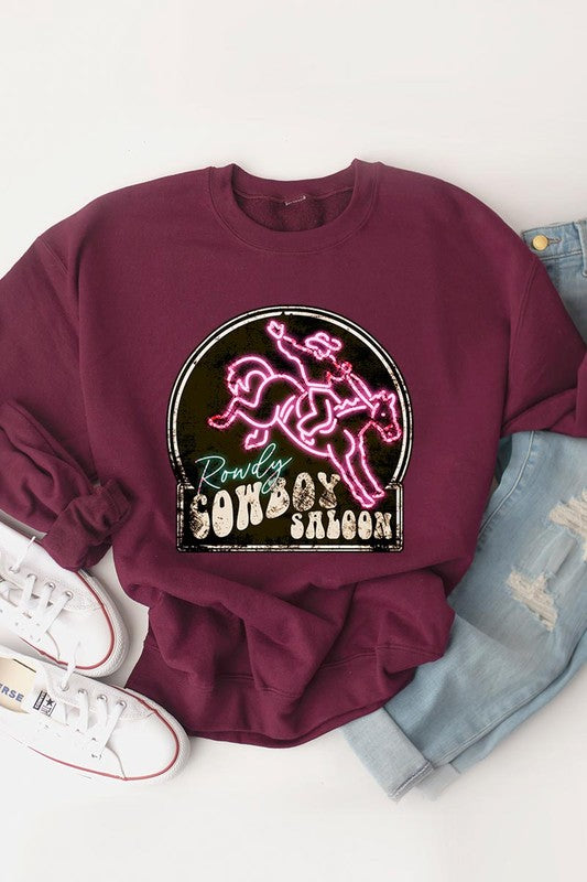 Cowboy Saloon Neon Sign Graphic Fleece Sweatshirts