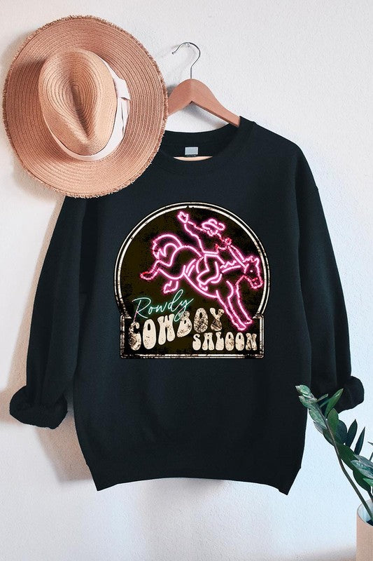 Cowboy Saloon Neon Sign Graphic Fleece Sweatshirts