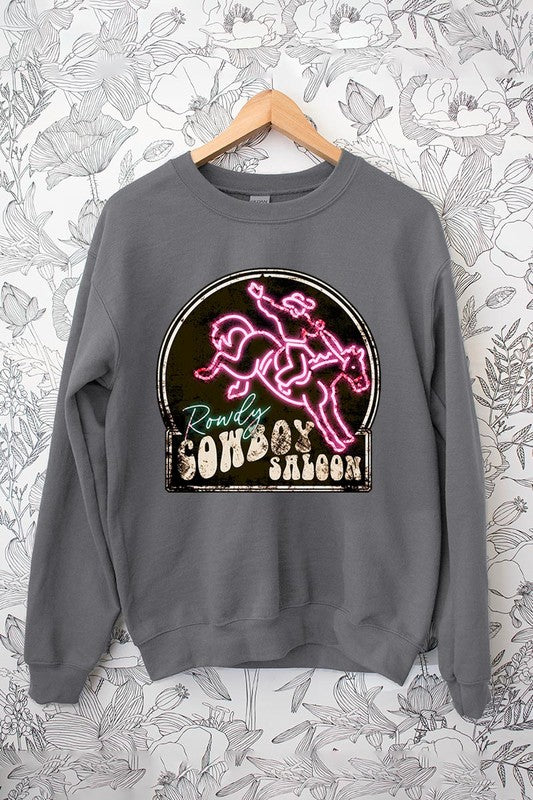 Cowboy Saloon Neon Sign Graphic Fleece Sweatshirts