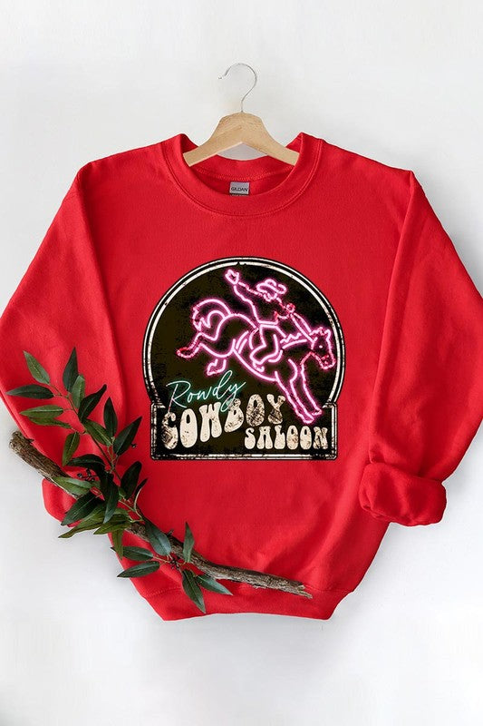 Cowboy Saloon Neon Sign Graphic Fleece Sweatshirts