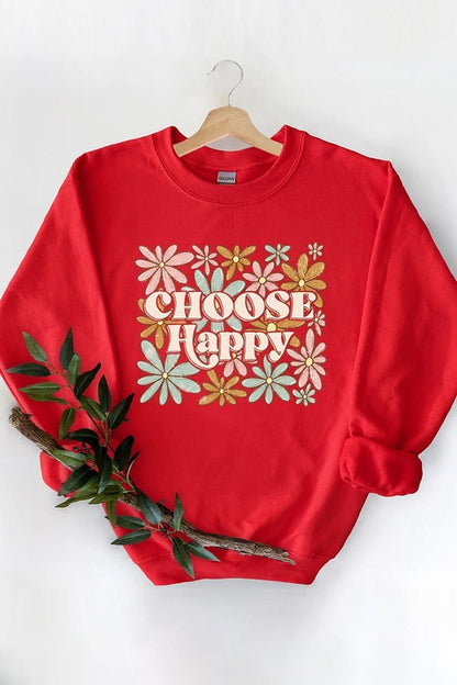 Choose Happy Floral Graphic Fleece Sweatshirts