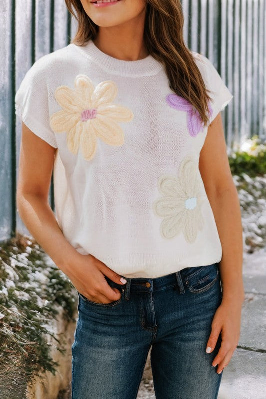 Big Flower Knit Short Sleeve Sweater