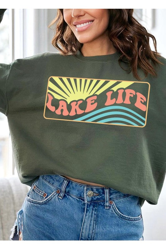 Lake Life Oversized Graphic Fleece Sweatshirts