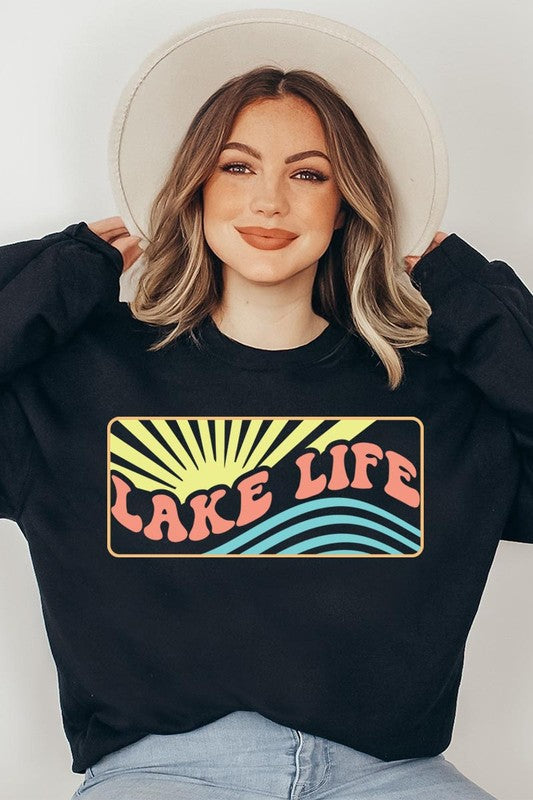 Lake Life Oversized Graphic Fleece Sweatshirts