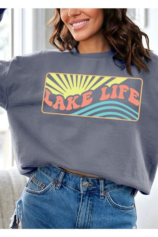 Lake Life Oversized Graphic Fleece Sweatshirts