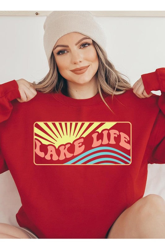 Lake Life Oversized Graphic Fleece Sweatshirts