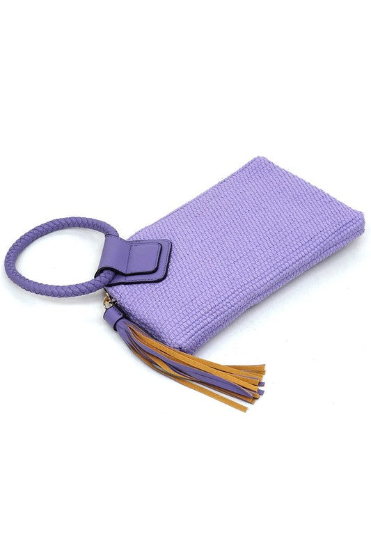 Canvas Cuff Handle Tassel Wristlet Clutch