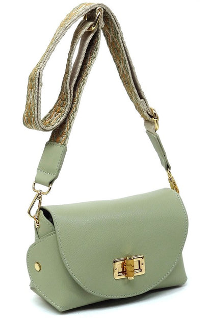 Bamboo Twist Lock Flap Crossbody Bag