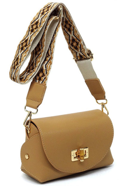 Bamboo Twist Lock Flap Crossbody Bag