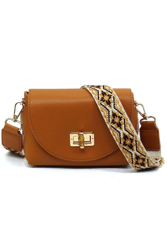 Bamboo Twist Lock Flap Crossbody Bag