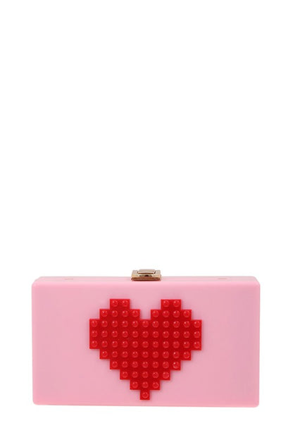 Pixelated Heart Shape Clutch Evening Bag