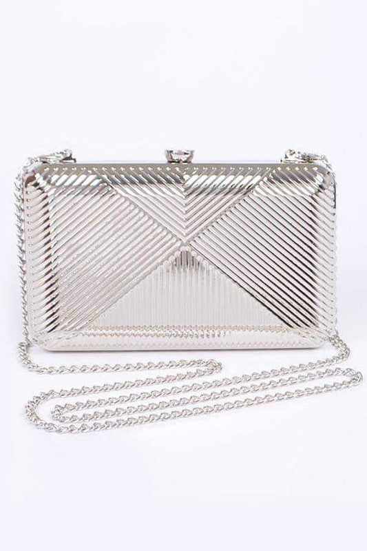 Textured Shiny Metal Box Clutch