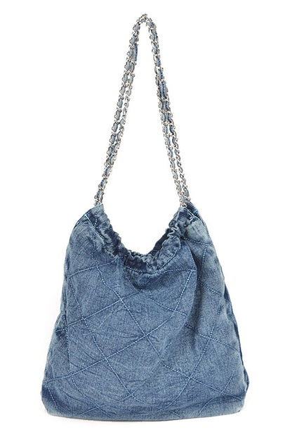 Denim Quilted Large Shoulder Bag