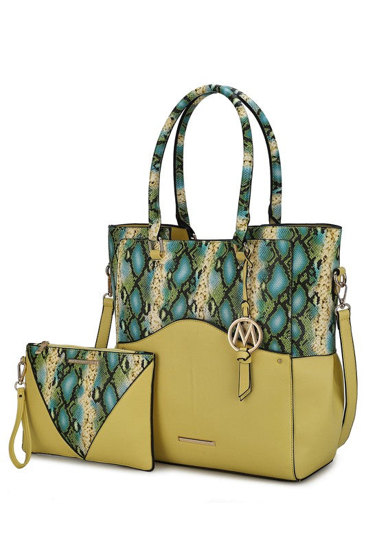 MKF Iris Snake Tote Bag Wristlet Pouch by Mia K